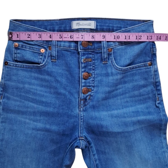 High Rise Madewell Cali Demi-Boot Jeans Sz 25 Button Fly Distressed Crop Flare - Picture 5 of 13